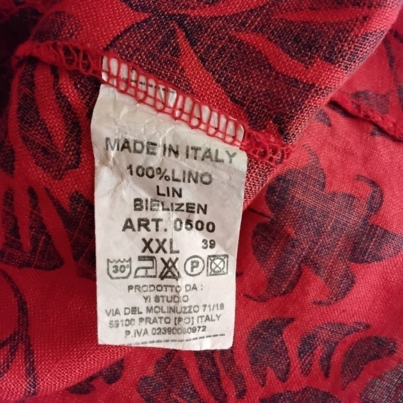 Inconnu Red Navy Cap Sleeve Pullover Pockets 100% Linen Dress Size XXL - Picture 5 of 5